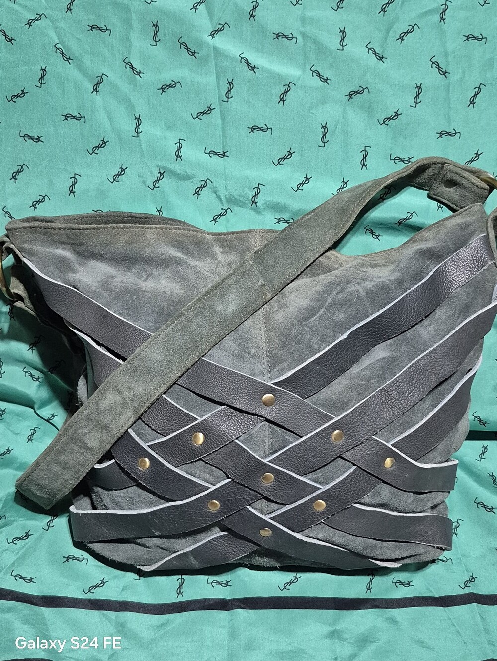 Vintage Boho Suede Woven Strap Shoulder Bag in Gray